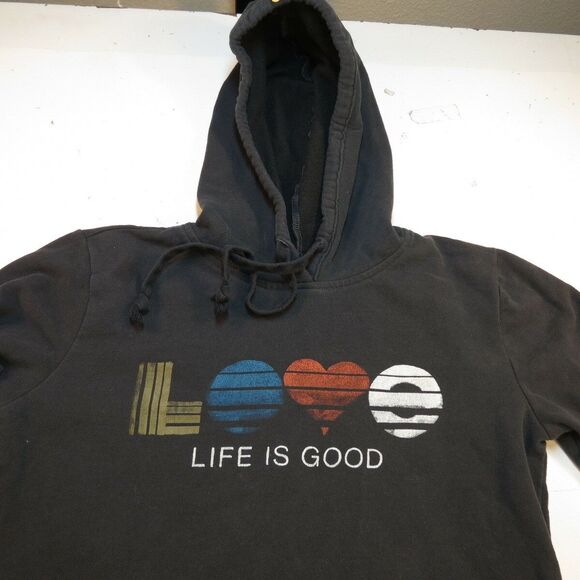 LIFE IS GOOD Positive LOVE HEART PEACE HOODIE HOODED SWEATSHIRT Womens XS - Picture 1 of 3